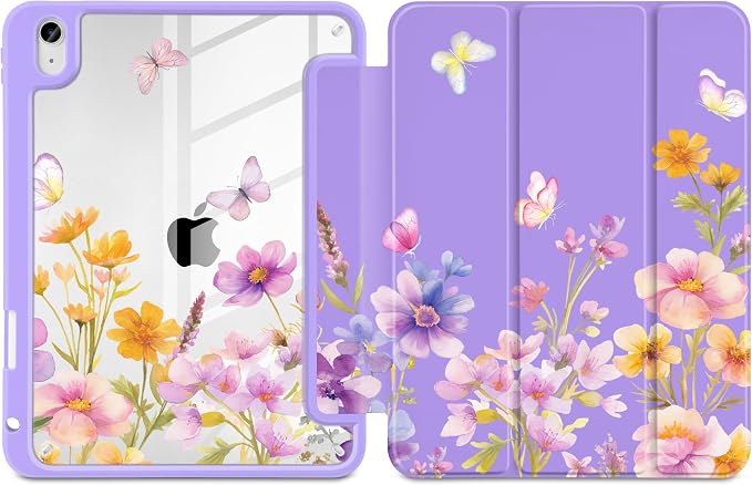 Case for iPad (A16) 11th Generation 11 inch 2025 /iPad 10th Gen 10.9 2022 - Aesthetic Cute Preppy Design Trifold Cover with Soft TPU Bumper Clear Back Auto Sleep/Wake Waves