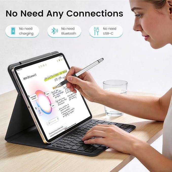 MEKO Stylus Pen for Touchscreen 2-in-1 Universal Stylus 6Pcs | MEKO 1st Gen Stylus Fiber &amp Disc Tips High Precision Work for iPad iPhone Android Tablets All Touch Screens-Black