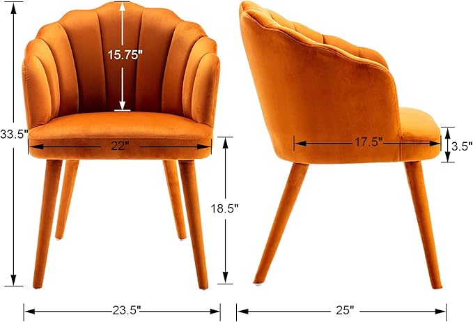 Velvet Dining Chairs Set of 4 Modern Living Room Chairs with Petal Back & Wood Legs Comfy Upholstered Side Chair for Dining Room/Bedroom/Vanity, Orange