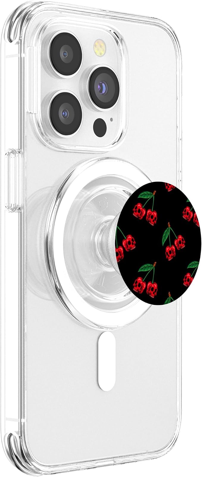 Cute Cherry Skull Pattern Scary Red Skulls Black Background PopSockets Adhesive PopGrip