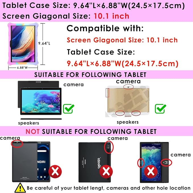 DETUOSI Silicone Case for 10.1 inch Tablet Multi-Angle Case Black | with Shoulder Strap and Stylus Pen Adjustable Stand Built-in Pen Holder Funny Protective Cover for 10.1 inch Tablet