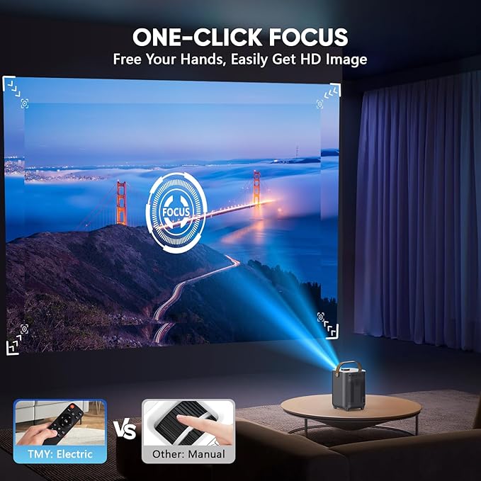 【Electric Focus & Auto Keystone】TMY Portable Projector with WiFi and Bluetooth, 1080P Projector with Zoom, Movie Projector for Phone/Laptop/TV Stick/HDMI/USB, Mini Projector for Bedroom or Outdoor