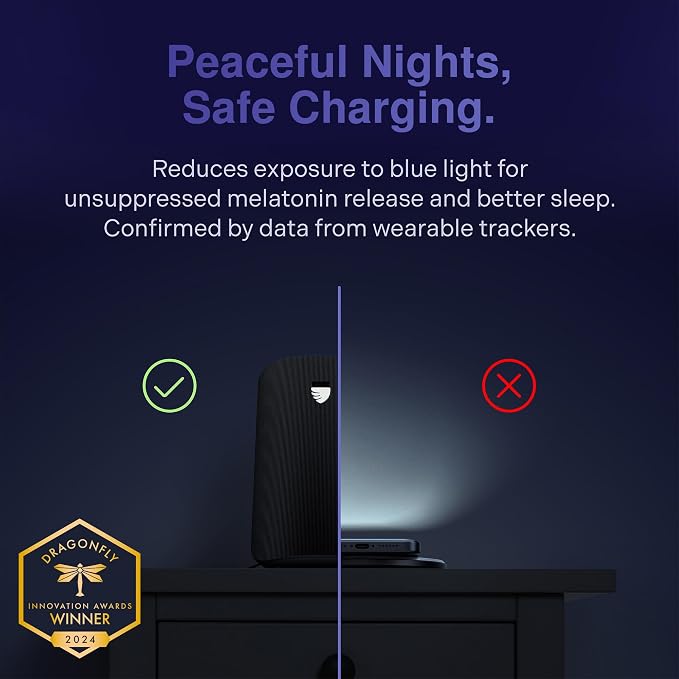 Elvy Fast Qi Wireless Charger for Cell Phones - Designed with EMF Management Technology for Enhanced Charging Advanced Environmental Shielding (Black)