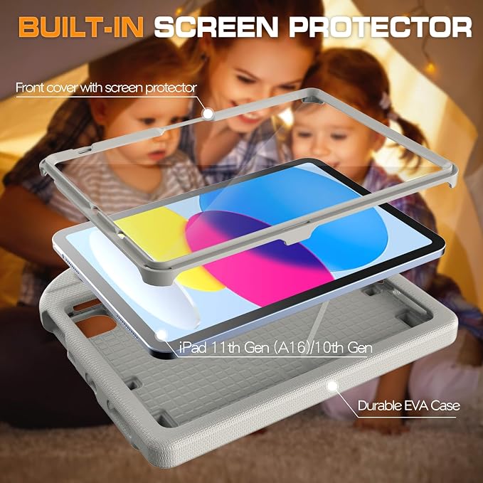 Kids Case for iPad (A16) 11th Generation 11 Inch 2025/iPad 10th Generation 10.9 Inch 2022 with Screen Protector and Pencil Holder Shockproof Handle Stand Cover for iPad 11/10 Gen Blue