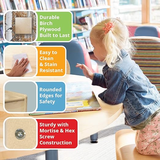 Contender Birch Streamline Storage Cabinet with 4 Adjustable Shelf, Hardwood Classroom and Home Organizer for Toys, Wooden Bookcase Display for Kids