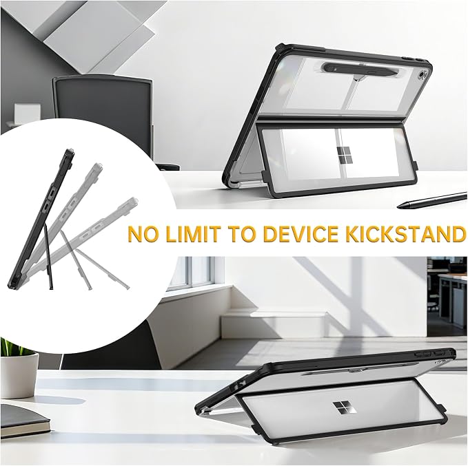 Fintie Rugged Case for Surface Pro 12 Inch 1st Edition 2025 Clear | Multi-Angle Stand Type Cover Compatible HD Clear Shockproof TPU Bumper Hard Shell