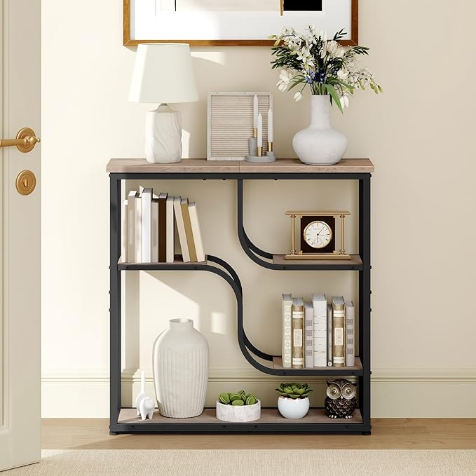 HOOBRO 29.5" Console Table, 5-Tier Sofa Table, Behind Couch Table with Storage Shelves for Hallway, Living Rooms, Entryway, Greige and Black BG69XG01