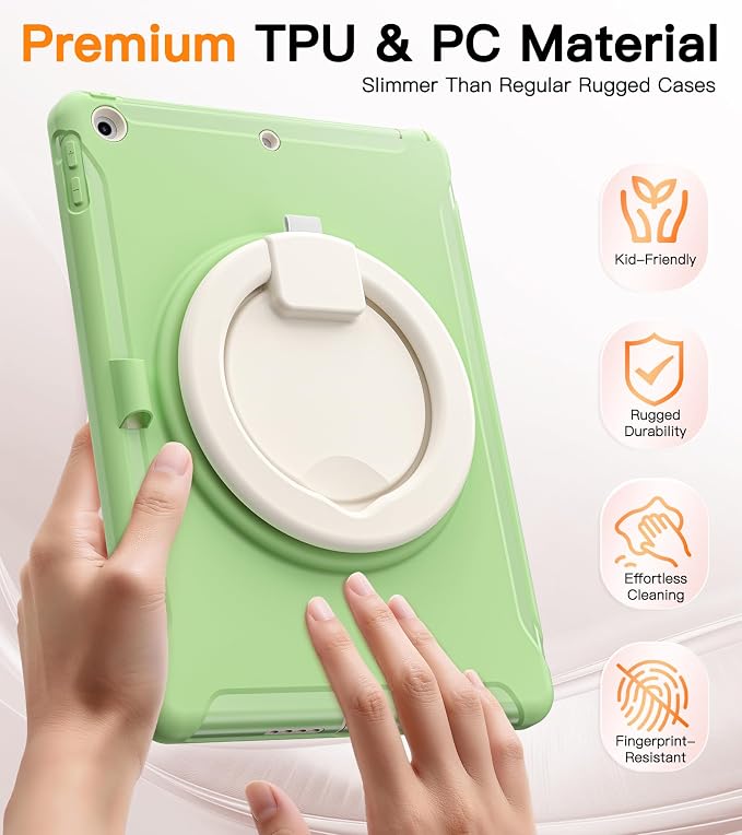 BATYUE Shockproof Case for iPad 9th 8th 7th Gen 10.2 Inch Black | 3in1 PC+TPU Heavy Duty 360° Rotatable Ring Stand for Grip Carry Hang &amp Multi-Angle View Screen Protector Pencil Holder