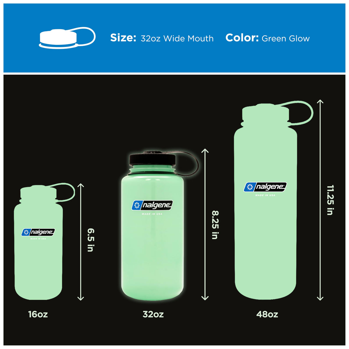 Nalgene 32 oz Wide Mouth Water Bottle, Glow Green