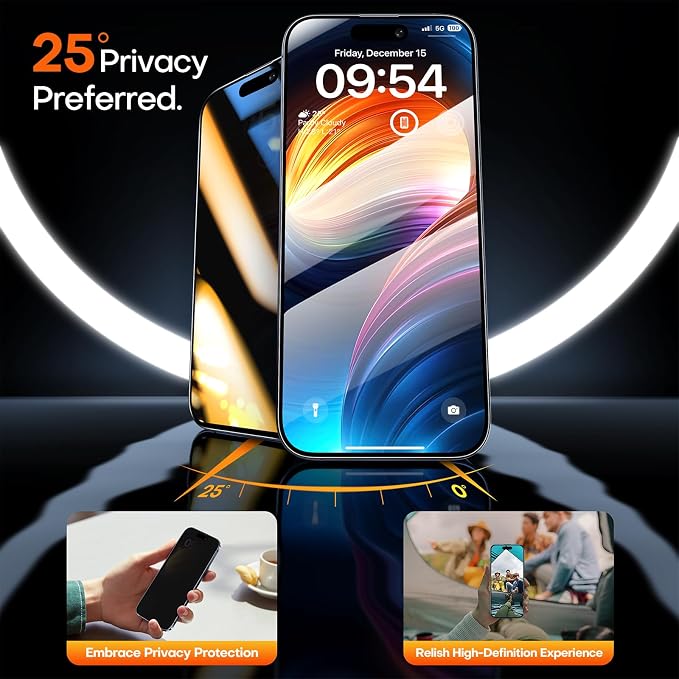 TAURI 2 Pack for iPhone 15 Pro Max Privacy Screen Protector | 1-Step Install Auto Dust Removal 9H+ Military-Grade Tempered Glass Bubble-Free Screen Protector for 15 ProMax