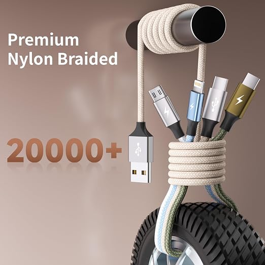 4 in 1 Multi Charging Cable 2 Pack 6FT Charging Cords for Devices | Nylon Braided USB C Car Charger Cable with Dual USB-C IP &amp Micro Ports Long Travel Charging Cord for Cars