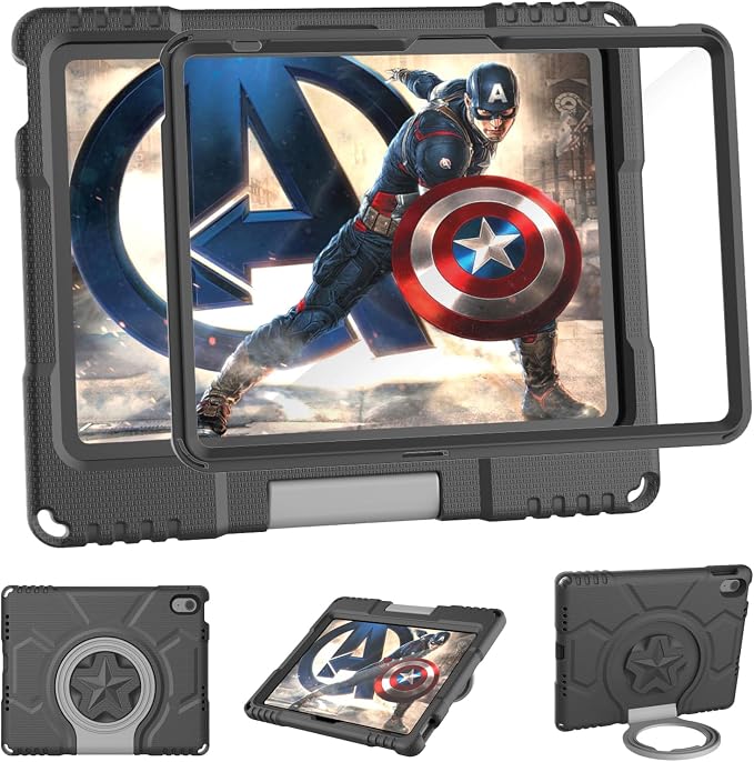 Kids Case for iPad 10th Generation 10.9-inch (2022) &amp iPad Air 11-inch M2 (2024) &amp iPad Pro 11-inch M4 (2024) Lightweight Shockproof Case Built-in Screen Protector with Handle Stand Black