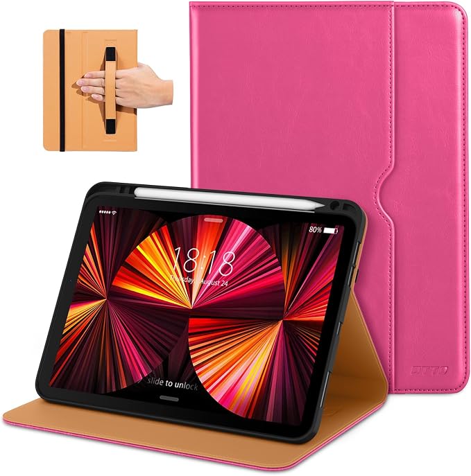 DTTO Case for iPad Pro 11 Inch 4th / 3rd / 2nd / 1st Generation 2022/2021/2020/2018Premium PU Leather Folio Stand Cover with Hand Strap Auto Wake/SleepMultiple Viewing Angles Black