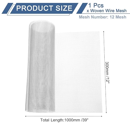 uxcell 12 Mesh 39" x 12" Woven Wire Mesh, 304 Stainless Steel Air Vent Filter
