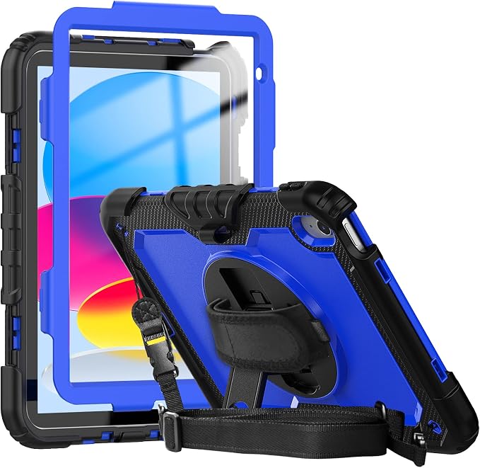 Case Compatible with iPad (A16) 11th 2025/10th Gen 2022 | Built-in Screen Protector Pen Holder Heavy Duty Shockproof Rugged Protective Case W/Handle Shoulder Strap