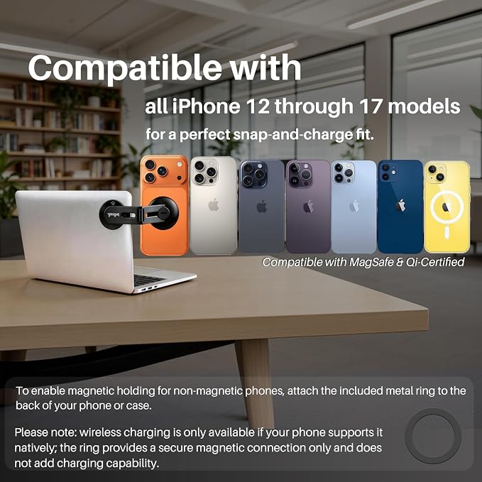 15W Wireless Charger Magnetic Phone Holder for Laptop &amp Tesla | Foldable Invisible Fast for Magsafe Charger 360° Adjustable &amp 180° Swivel Continuity Camera Mount Dual-Screen for iPhone