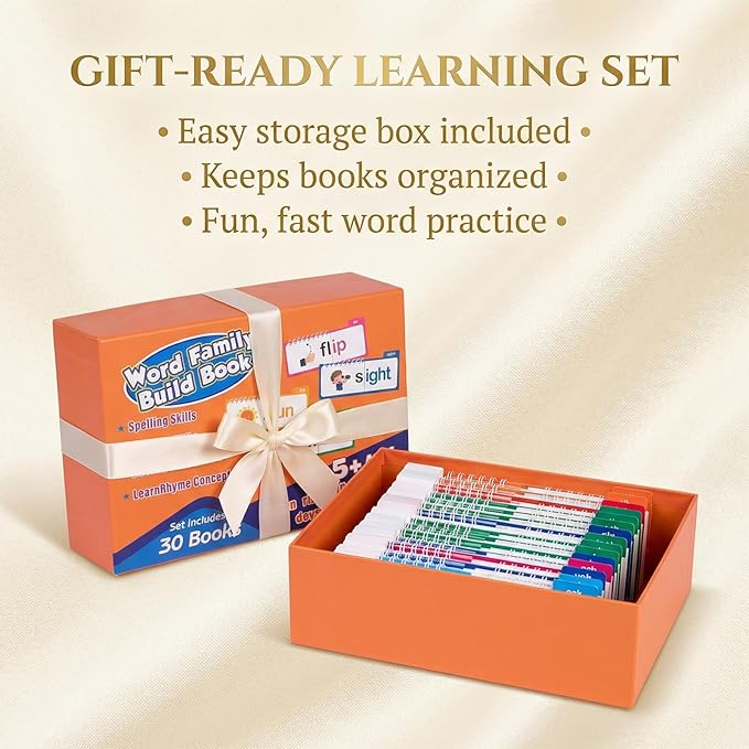 30 Word Family Build Book & Read and Rhyme Flip Book - Phonics & Sight Words Flash Cards for Preschool/Kindergarten, Fun Learning Tools for Classroom Homeschool to Master Early Reading