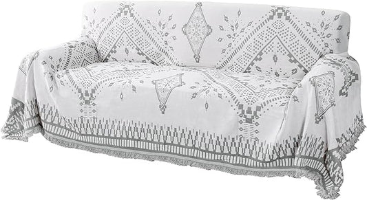 H.VERSAILTEX Reversible Sofa Cover Couch Cover for Dog Sofa Slipcover for Most Shape Sofa Furniture Protector with Tassels Sectional Couch Cover (X-Large: 71" x 118", Dove Grey/White)