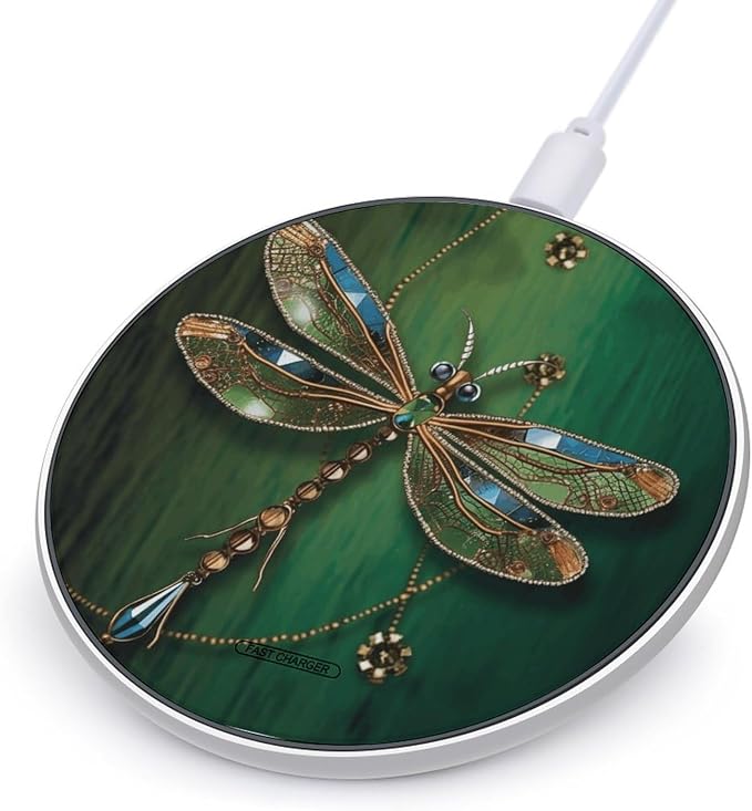 Jewel Dragonfly Wireless Charger Fast Charging Pad | Anti-Slip Qi Certified Wireless Charging Pad for All Phones with Wireless Charging Function for Home Office Travel