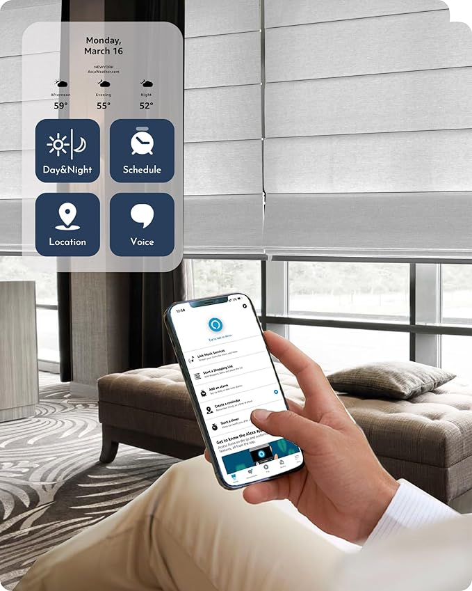 Graywind Smart Roman Shades 60% Blackout Compatible with Alexa Google Rechargeable Motorized Blinds Remote Plain Fold, Custom Size (Light Filtering Matelasse Grey)