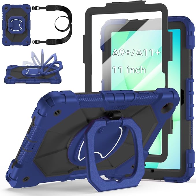 Case for Samsung Galaxy Tab A9 Plus 11 Inch 2023 Ubearkk Rugged Case for Samsung Galaxy A9+ Tablet SM-X210/X216/X218 with Screen Protector 360 Rotating Stand Shoulder Strap Pen Holder Black