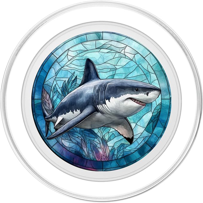 Stained Glass Mosaic Ocean Great White Shark PopSockets Adhesive PopGrip