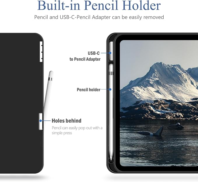 Antbox Case for iPad (A16) 11th (11'')/ 10th Generation (10.9'') Black | High Grade Skin-Touch Vegan Leather Built-in Pencil Holder Auto Sleep/Wake Function