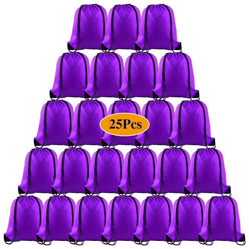 PLULON 25 Pcs Purple Drawstring Backpack Bags Bulk String Backpack Cinch Sack Pull Sport Gym Backpack Bags for Yoga Traveling Outdoor Sports