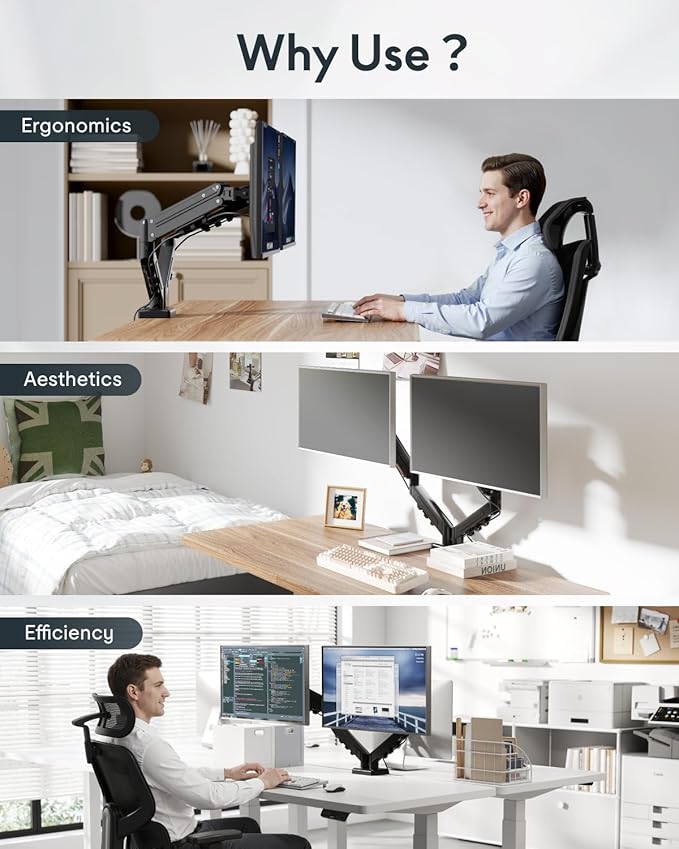 Flexispot Dual Monitor Arm, 17-32 Inch Monitor Mount up to 19.84 lbs, Fast Install VESA Mount for Home Office Gaming, Full Adjustable Gas Spring with C-Clamp and Grommet Base, Black