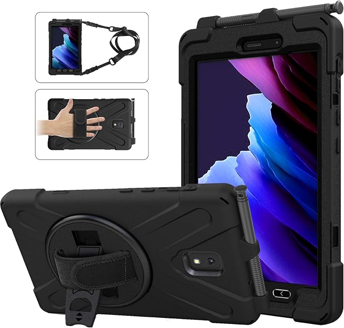 Samsung Galaxy Tab Active3/Active5 8.0 Case with 360 Stand Handle Hand Strap &amp Shoulder Strap for Samsung Galaxy Tab Active5 8 2024 Active3 8 2020 SM-X300/X307/T570/T577 (Black)