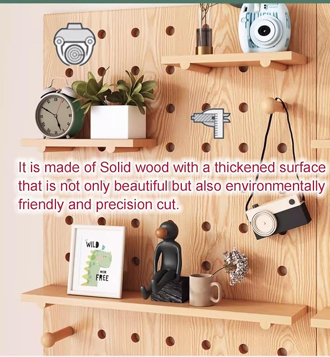 Wooden Wall Organizer Kit - Versatile Display Panel for Bedroom, Office, Bathroom - Wall-Mounted Storage Solution (Natural, 40x120CM)