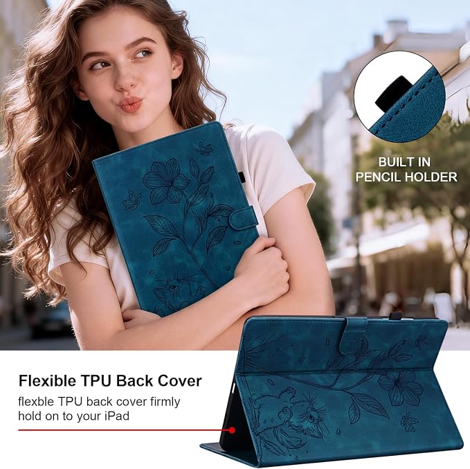 Case for iPad mini 7 2024 A17 Pro iPad mini 6 2021 8.3 inch Auto Wake/Sleep Multi-Angle Flip PU Leather Cover Case with Stylus Holder Blue