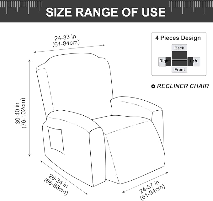 Genina Recliner Chair Cover, Stretch Reclining Chair Covers, Recliner Sofa Slipcovers Stripe Jacquard Lazy Couch Covers Furniture Protector Covers for Pet Kid (1 Seater, Dark Gray)