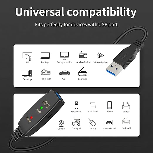 100ft Active USB 3.0 Extension Cable Male to Female USB Extender with 3 Signal Boosters SuperSpeed 5Gbps Data Cord (Micro USB Power Cable Included) for Webcams Printers VR Security Cameras