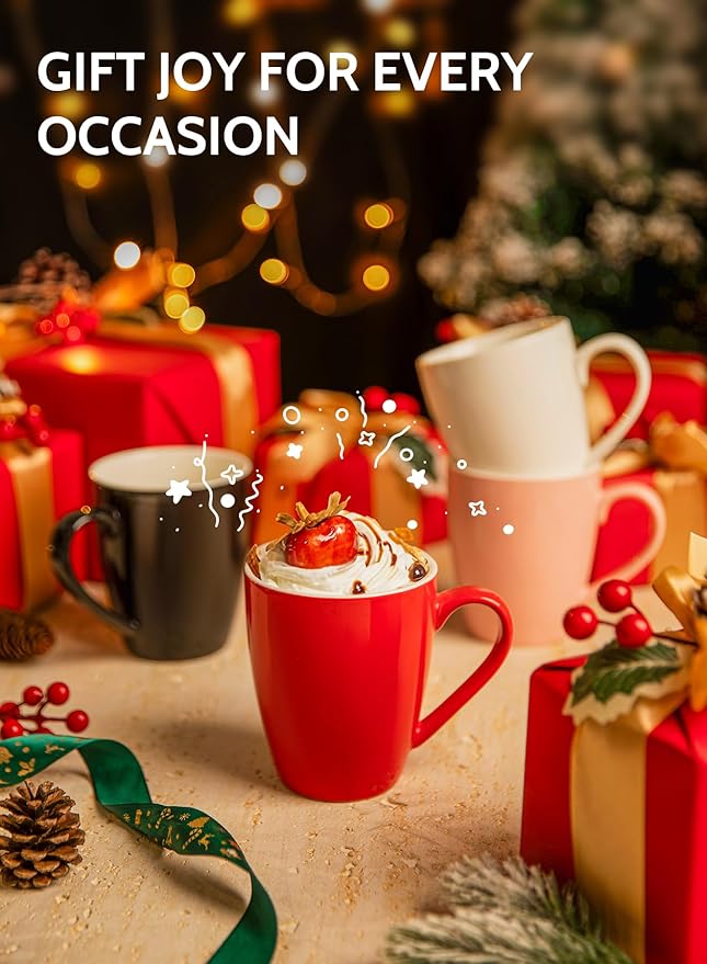 Sweese Porcelain Coffee Mugs - 16 Ounce (Top to the Rim) for Coffee, Latte, Tea, Cocoa, Set of 4, Black