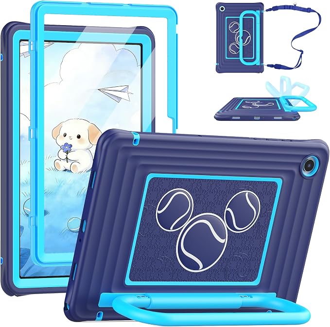 SEYMAC Case for Samsung Galaxy Tab A11+/A9+ Plus 11 for Kids Black | Heavy Duty Shockproof Built-in Screen Protector Rotating Stand Handle and Shoulder Strap