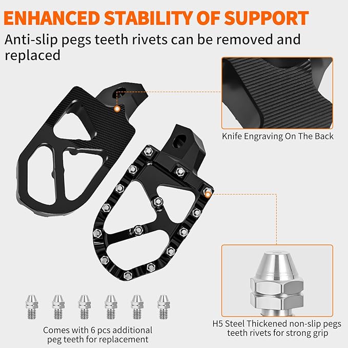Nilight Motorcycle Foot Pegs Dirt Bike Footpegs Fit for Kawasaki KDX200 1995-2005 KDX200R 1997-2001 KDX220R 2002-2005 KDX250 1991-1994 KX125 KX250 KX500 Heavy Duty CNC Foot Rests Pegs Pedal, Black