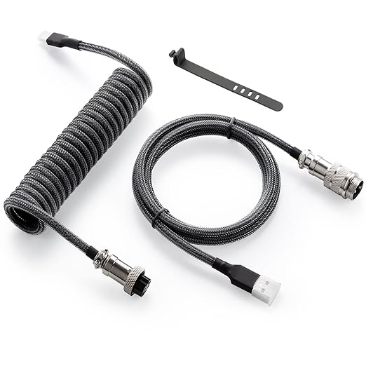 GUNMJO Pro Custom Coiled USB C Cable for Gaming Keyboard Double-Sleeved Mechanical Keyboard Cable with Detachable Metal Aviator 1.5M USB-C to USB-A Blue Color