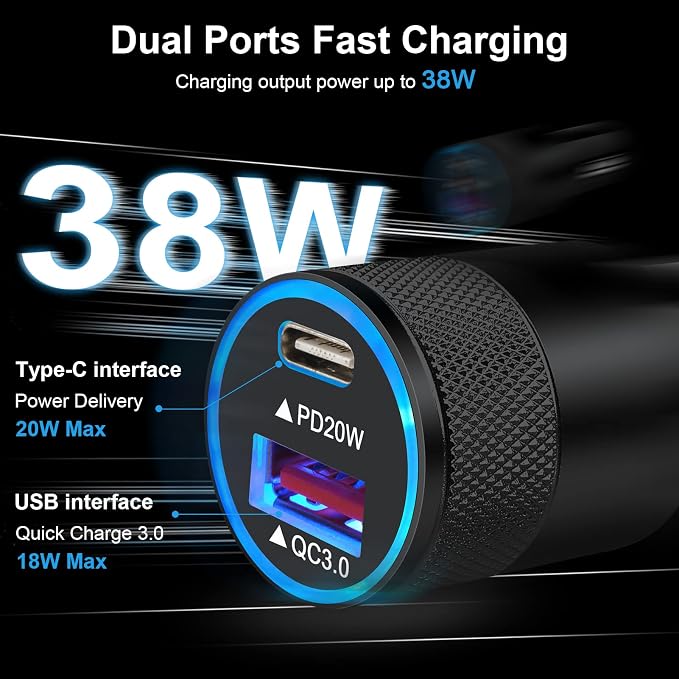 Type C Charger Fast Charging Block for Samsung Galaxy S25 A15 5GA16A55 | A35A14A13A25S24 S23 FEA03sA53Z Fold620W PD 3.0 USB C Wall Charger 38W Car Adapter+2 PCS Android 6ft USB C-to-C Cable