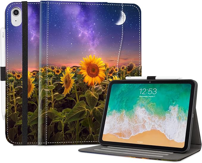 Lokigo Case for iPad (A16) 11th/10th Generation Aurora Forest | for iPad 11th-11 Inch/10th-10.9 Inch Stand Cover Pencil Holder/Hand Strap/Pocket Support Touch ID Auto Wake/Sleep