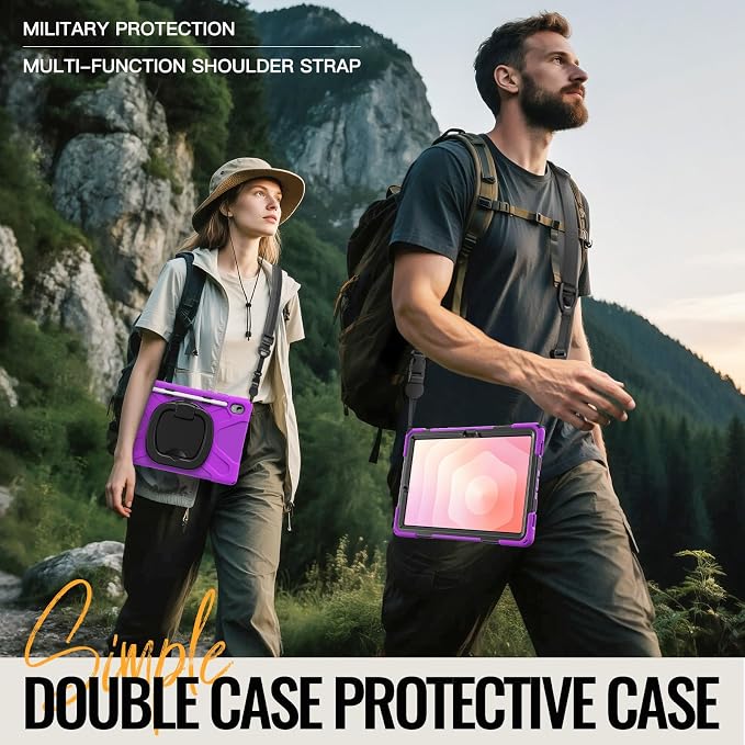 Batianda Heavy Duty Case for Samsung Galaxy Tab S11 2025 11 Inch with 360° Rotating Ring Stand &amp Shoulder Strap Built-in S Pen Holder Shockproof Rugged Multi-Layer Protective Cover Black