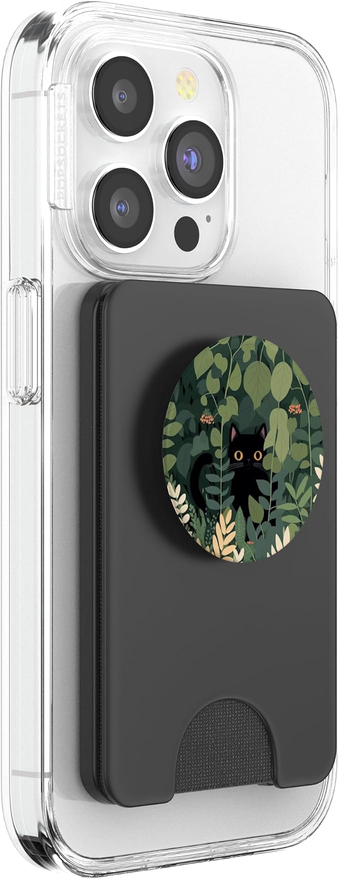 Aesthetic Cute Black Cat Hiding in Botanical Garden PopSockets Adhesive PopGrip