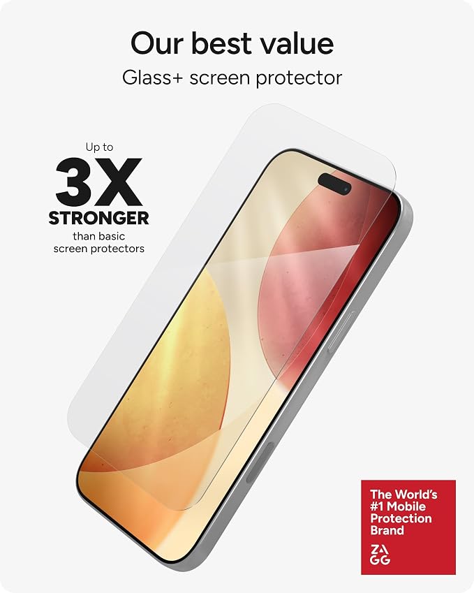 ZAGG Glass+ Screen &amp Camera Lens Protection for iPhone 17 Pro Max - Impact &amp Shatter Protection Full Coverage Scratch &amp Smudge-Resistant Tempered Glass Anti-Reflective Camera Lens Protec