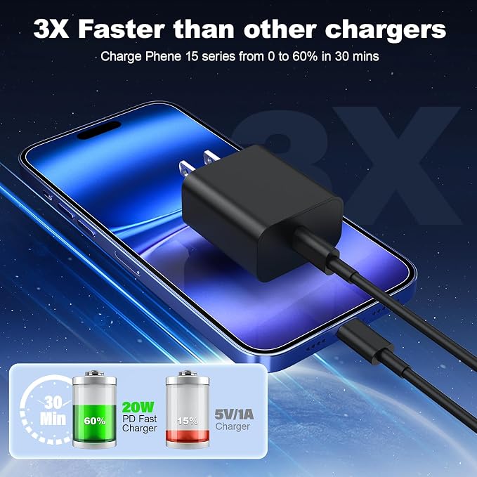 Compatible with iPhone 17 16 Charger Fast Charging2 Pack USB C Charger BlockType C Chagers with 6ft USB C Cable Compatible with iPhone 16/15/ Pro Max/Pro/Plus/PadGalay S25/S24/Plus/UltraBlack/Pink