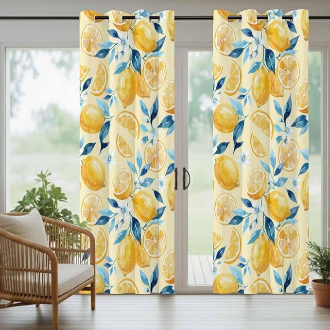 Lemon Outdoor Curtains for Patio Lemon Leaves Summer Plants Begin Waterproof
