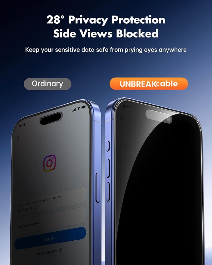 UNBREAKcable 2 Pack Privacy Screen Protector for iPhone 11 Pro Max/Xs Max Shatterproof Tempered Glass [True 28°Anti Spy] [9H Hardness] [Easy Installation] Protector for Apple 6.5