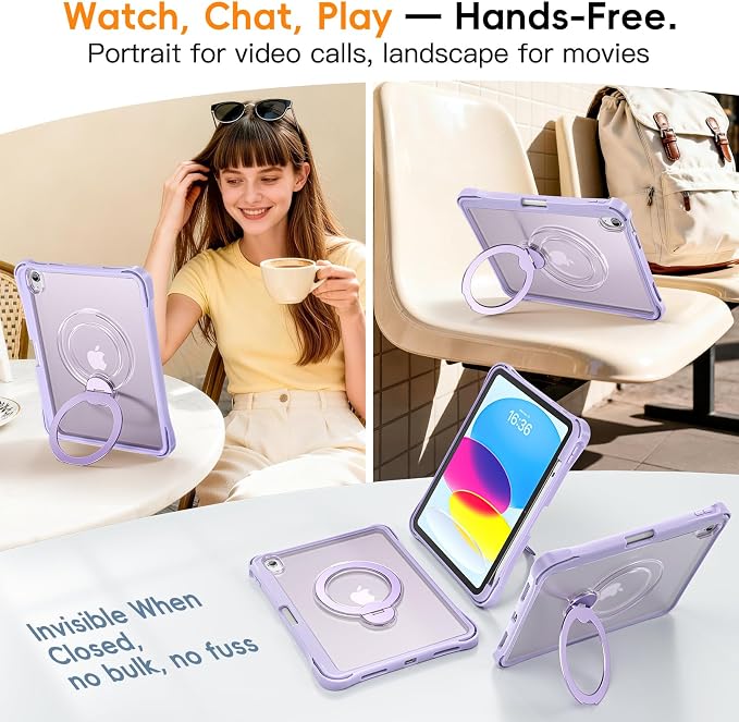 Dteck for Apple iPad 11 inch (A16 11th Gen) iPad 10.9 inch (10th Gen) Slim Clear Case with Kickstand Pencil Holder Reinforced Shockproof Corners Soft TPU Lightweight Protective Cover Transparent