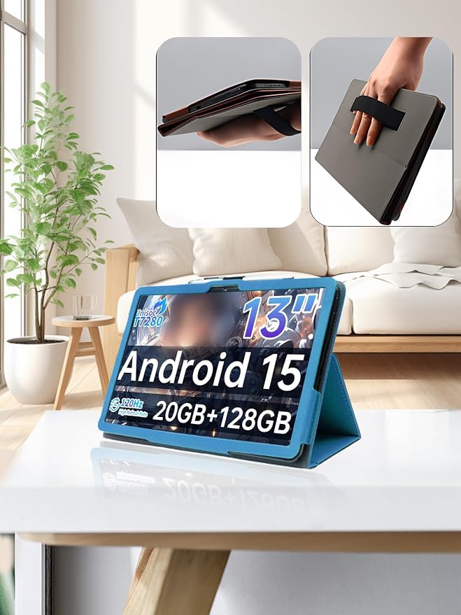 for TECLAST T65 13.4 Inch Android Tablet CaseBOVUGAC Folding Stand Protective Cover with Pencil Holder and Wrist StrapFull Protection Premium PUScratch Resistant(Black)