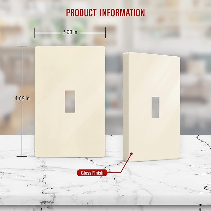 ENERLITES Screwless Toggle Switch Wall Plate, Child Safe Light Switch Cover, Standard Size 1-Gang 4.68" x 2.93", Unbreakable Polycarbonate Thermoplastic, UL Listed, SI8811-LA, Glossy, Light Almond