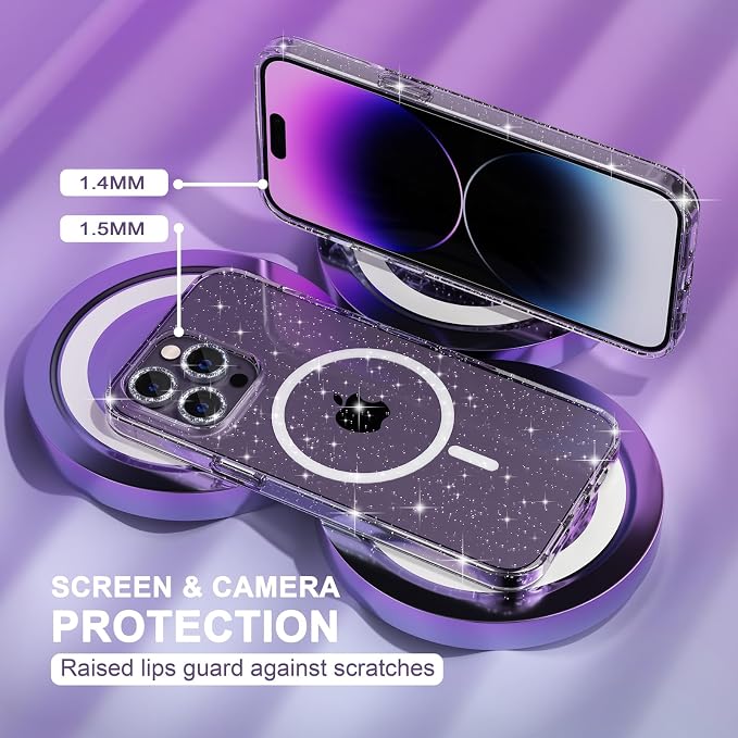 Choiche for iPhone 15 Pro Max Case Compatible with MagSafe Glitter Black | Women Girly Cute Glitter Sparkly Magnetic Phone Case with Diamond Camera Lens Protectors Military-Grade Drop Protection 6.7